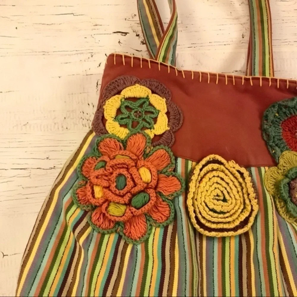 Buco Embroidered floral and striped tote bag